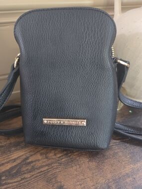 Poppy & Peonies Black Pebbled Leather Crossbody Phone Pouch